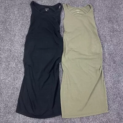 Lot Of 2 Isabel Maternity Dress Womens XS Midi Black Green Stretch Ruched Sides • $19.99