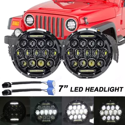 Pair 7  Inch Round LED Headlights Halo Angel Eyes For Jeep Wrangler JK LJ TJ CJ • $33.91