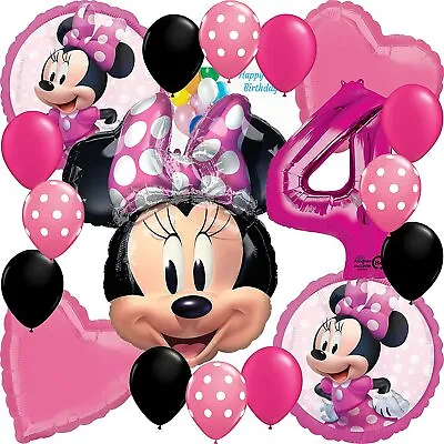 Disney Minnie Mouse Party Supplies Licensed Balloon Bouquet Bundle 4th Birthday • £20.43