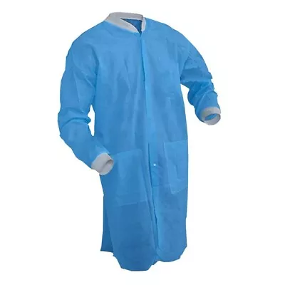 10-50Pcs Disposable SMS Lab Coat Knee Length Knit Cuffs And Collar M L XL 2XL • $21.99