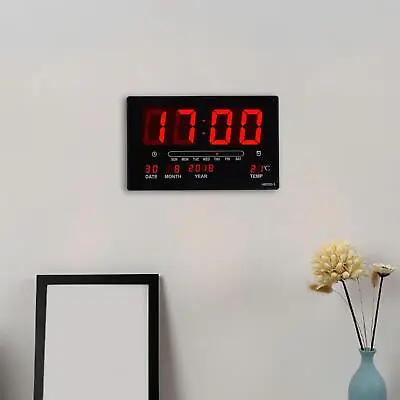Modern Digital Wall Clock With Day Date W/ Indoor Temperature Housewarming Gift • £23.88