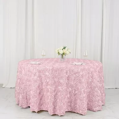 Blush RIBBON ROSES 120  ROUND TABLECLOTH Fancy Wedding Party Catering Linens • $35.75