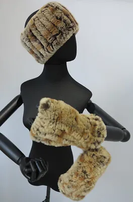Knitted 100% Real Rex Rabbit Fu Mittens With Headbands/ Fur Gloves / Fur Wrap  • $28