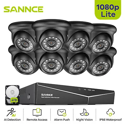 SANNCE 2MP CCTV Camera System 1080P Lite 8CH Video DVR AI Human Detection IP66 • £189.99