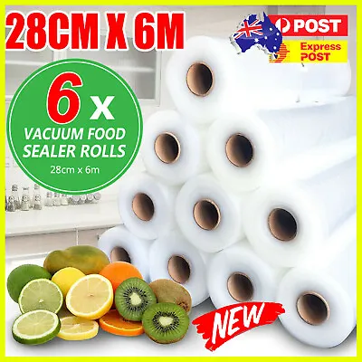 6 Rolls Vacuum Food Sealer Saver Bag Seal Storage Commercial Heat Grade 6MX28cm • $37.95