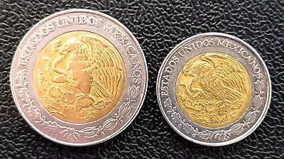 MEXICO 2-Coin Set = 5 Pesos KM-603 + 1 Pesos KM-605 Bi-Metallic WORLD COIN SET • $2.55