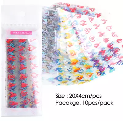 10Pcs Gradient Nails Art Foil Fire Nail Transfer Stickers Foils Decoration NS47 • $2.95