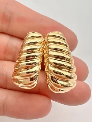 Designer MILOR Italy 14k Yellow Gold Braided Twist Link Hoop Earring 1 1/8  -10g • $455.40