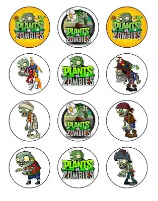 PLANTS VS ZOMBIES Cupcake Toppers Edible Wafer Paper Cake Decorations 24 • $10.24