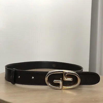 Vintage Gucci Brown Leather Marmont Gold GG Buckle 70 (30”) Italy • $205.19