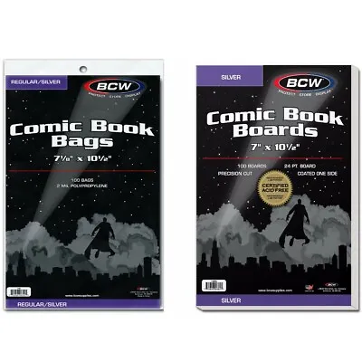 100 - BCW Silver Backing Boards & 2-Mil Polypropylene Comic Book Bags Set Of 100 • $26.90