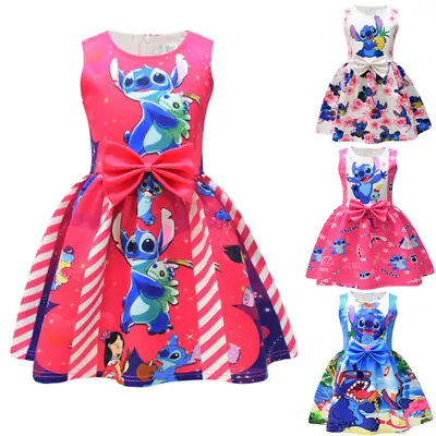 Girls Lilo Stitch Costume Dress Bowknot Skirts Princess Xmas Party Fancy Dress • £10.99