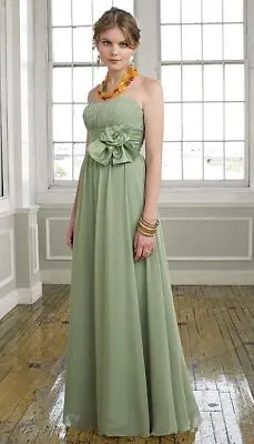 Mori Lee By Madeline Gardner Maxi Dress Prom Satin Flower Green Sz12 NWT 1037 • $45.50