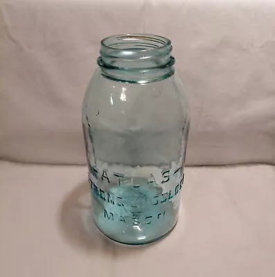 Vintage Blue Atlas Strong Shoulder Mason Half Gallon Jar Mistake In Mold Bottom  • $13