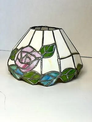 VTG Stained/Slag Glass Roses & Leaves Colorful Dome Lamp Shade 7” W • $10