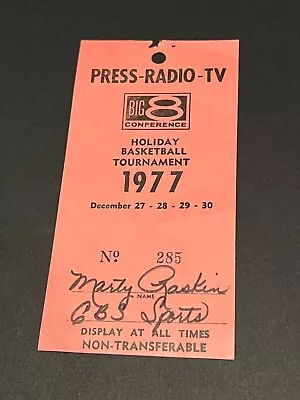 Big 8 Basketball Tournament 1977 Media Credential *not A Ticket Vtg Press • $9.95