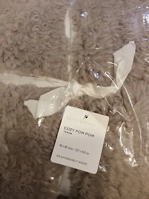 Pottery Barn Cozy Pom Sherpa Throw 50x60  NWT! Light Khaki Beige Cabin Soft • $55