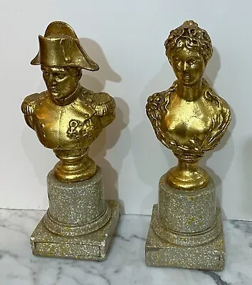 Pair Of Vintage Composite Gilded Statues Busts Of Napoleon Bonaparte & Josephine • £80.12