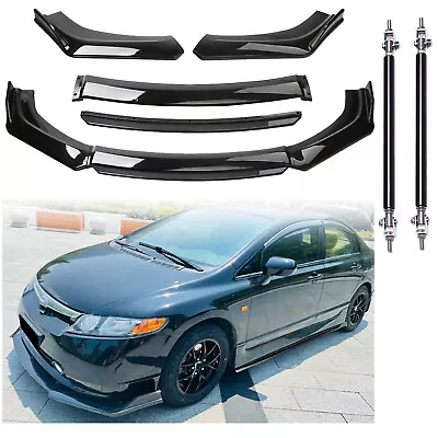 Front Bumper Lip Spoiler Splitter Body Kit Gloss Black For Honda Civic 2006-2022 • $69.99