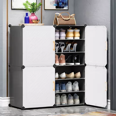 Interlocking Cube Shelf Shoe Storage Rack Organizer Unit Shoe Cabinet With Door • £15.95