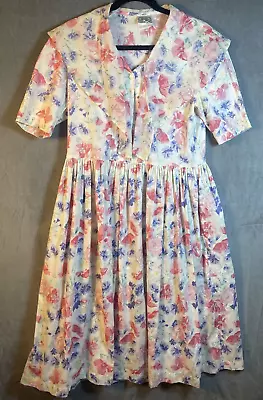 VINTAGE 80s LAURA ASHLEY DRESS COTTAGE GREAT BRITAIN WOMENS SIZE 10 WHITE FLORAL • $120