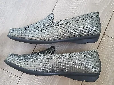 Waldlaufer Metallic Pewter Slip On Leather Woven Loafers Shoes UK 6 (39) • £15