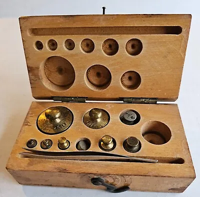 Antique Metric Laboratory Apothecary Scale Weight Set Wood Case 10 Pieces • $19.99