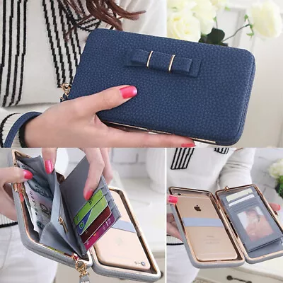 £4.59 • Buy Clutch Bag Women Purse Leather Wallet Ladies Handbag Card Phone Holder Case Coin