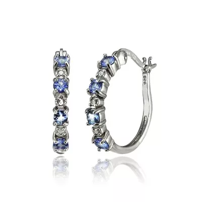 Round Tanzanite 20mm Hoop Earrings In Sterling Silver • $27.99