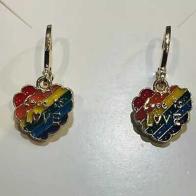 🏳️‍🌈 Rainbow ‘Love Is Love’ Gold Earrings Gay Pride LGBTQ Trans Gift 🏳️‍🌈 • £4.49