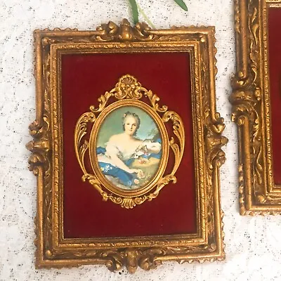 $65 • Buy Antique Rococo Gold Wood Frame With Victorian Lady Red Velvet