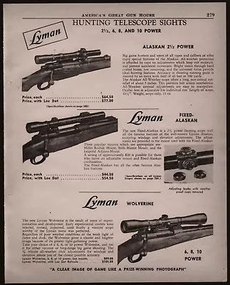  1956 LYMAN Alaskan 2 1/2 And Fixed Wolverine 6810 Power Rifle Scope PRINT AD • $12.98