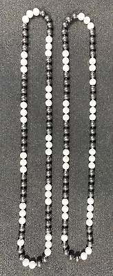 Vintage Pop-it Beads Necklace Two (2) Strands Black And White  37  In. & 36 1/2  • $20