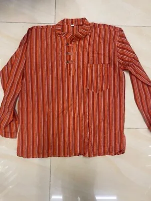 Red Striped Long Sleeve Grandad Shirt Festival/boho (o1) • £7.99