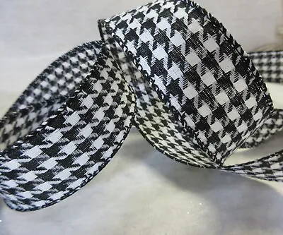 5 Yards 1 1/2  Wide Wired Edge Woven Black And White Houndstooth Ribbon • $4.50