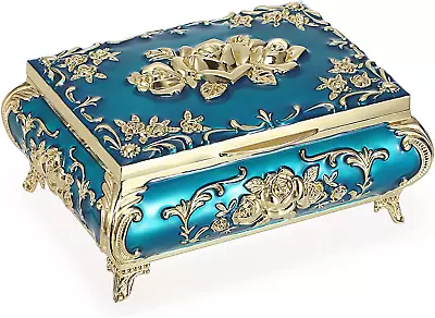 Hipiwe Metal Decorative Jewelry Box Vintage Treasure Chest Case Ornate Trinket O • $31.07