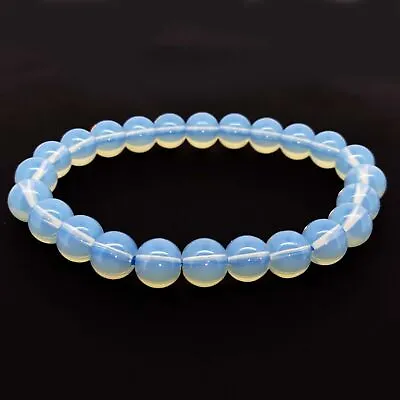 86.05 Ct Natural Moonstone Opalite Round Beads Stretchy Unisex Bracelet 7.5 Inch • $10.79