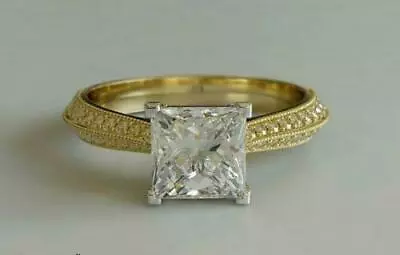 $114.39 • Buy 3.00Ct Princess Cut Diamond Antique Designer Wedding Ring 14K Yellow Gold Finish