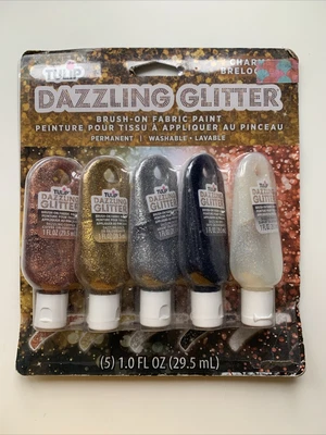 Tulip Fabric Paints. Pack Of 5 Glitter Colours.  Dimensional Fabric Paint. • £8