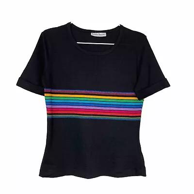 Vintage Bobbie Brooks Rainbow Stripe T-Shirt Top Women Small Retro Cuffed Sleeve • $29.99