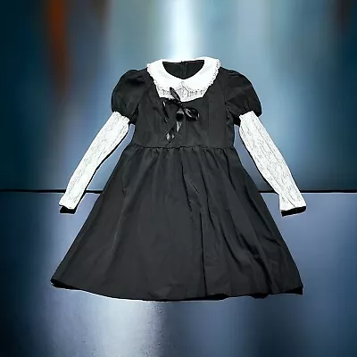 Romwe Womens M Gothic Dress Black With White Lace / Baby Doll / Wednesday • $17.50