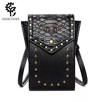 GEARDUKE Men Women Gothic Steampunk Leather Crossbody Shoulder Waist Mini Bag • $29.87