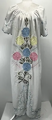 Unbranded Mexican Style Floral Embroidered Dress Large GUC Maxi Split Sleeves • $45