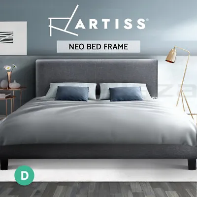 $164.95 • Buy Artiss Bed Frame Double Size Base Mattress Platform Fabric Wooden Grey NEO