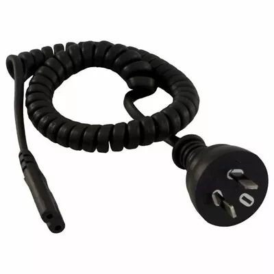 $26.95 • Buy 2m Coiled Appliance Power Cord Plug Curly FIG-8 Mains Lead Figure 8 IEC- C7 Bk