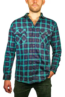 Men's 100% Cotton Flannelette Shirt Long Sleeve Check Authentic Flannel - Green • $79