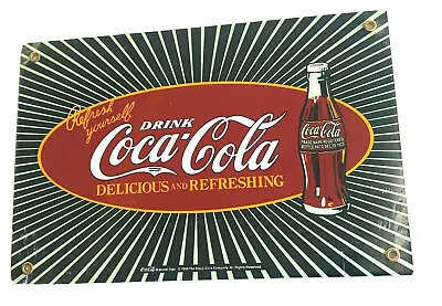 Coca Cola Enamel Sign Wall Hanging Advertisement Bar Man Cave 1999 Gift Idea • $39.58