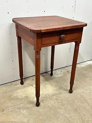 Pennsylvania 1800s Red Painted Work Table Pine Shaped Top Dovetailed Stand • $475