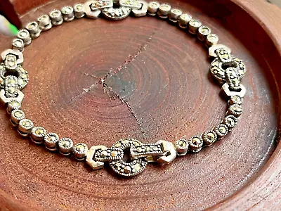 Estate Vintage Sterling Silver 925 & Marcasite Link Tennis Bracelet 8” • $34.99