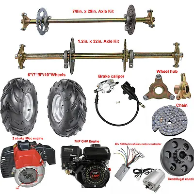 Go Kart Rear Live Axle Kit Brake Assembly Wheels Sprocket Drift Trike Quad ATV • $199.59